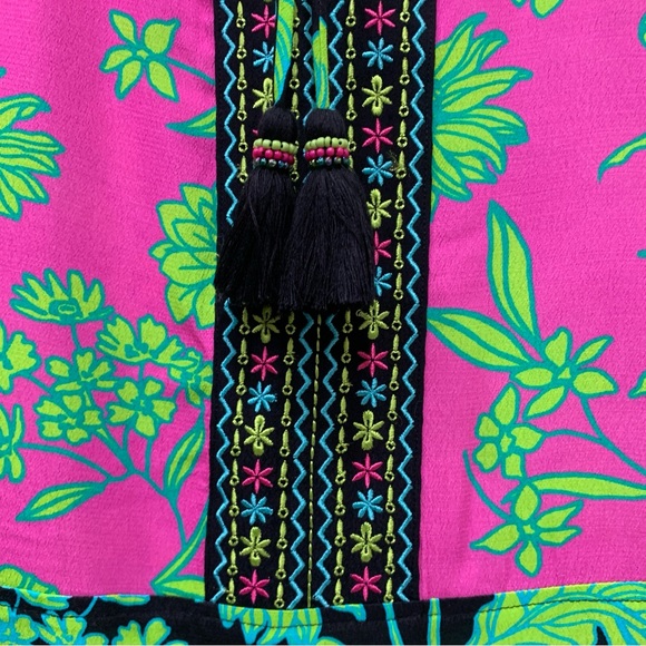 John Mark Embroidered Boho Top Women 2X Tassel Floral Multicolor Kimono Sleeve - Picture 6 of 15